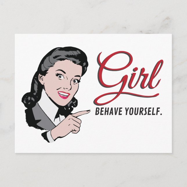 Pointing Frau mit Text Girl, verhalten Sie sich se Postkarte (Vorderseite)