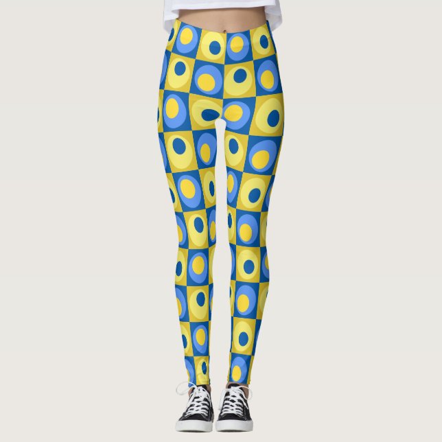 Points bleus et jaunes carré Leggings géométriques (Devant)