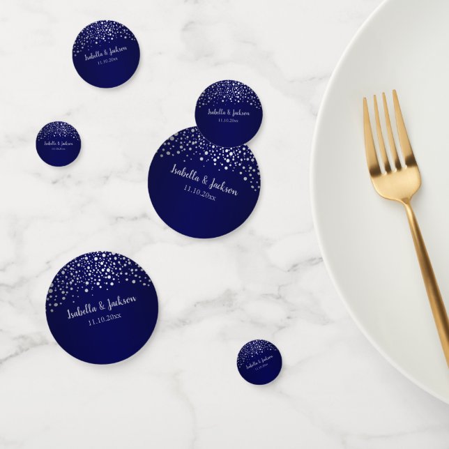 Points confetti bleu marine et argent (Groupe)