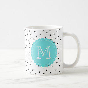 Points Confetti noirs et blancs Mug Monogramme ble