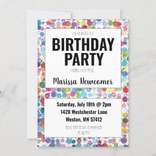 Points de peinture colorés Adolescent Invitation d