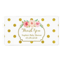 Points d'or blanc Baby shower Floral Étiquettes