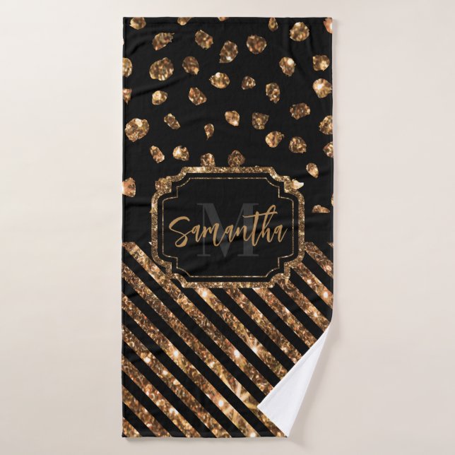 Points et bandes de Parties scintillant d'or (Serviette de bain)