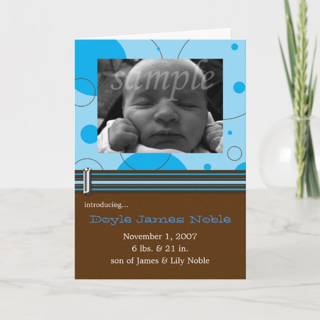 Points et cercles bleus Faire-part de naissance ph (Devant)