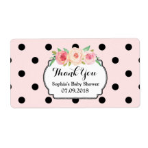 Points noirs roses et bleus Étiquettes Baby shower