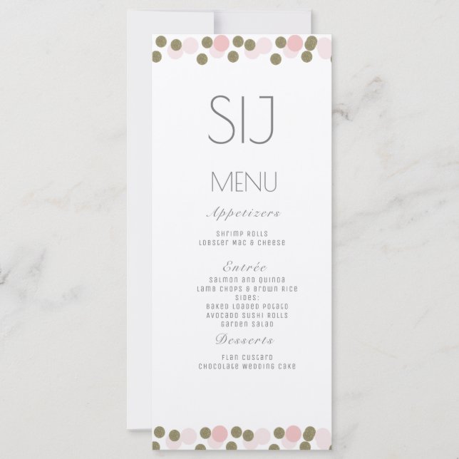 Points roses Confetti Gold Mariage Kraft Menu (Devant)