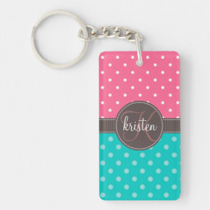 Points roses et turquoises personnalisés Girly