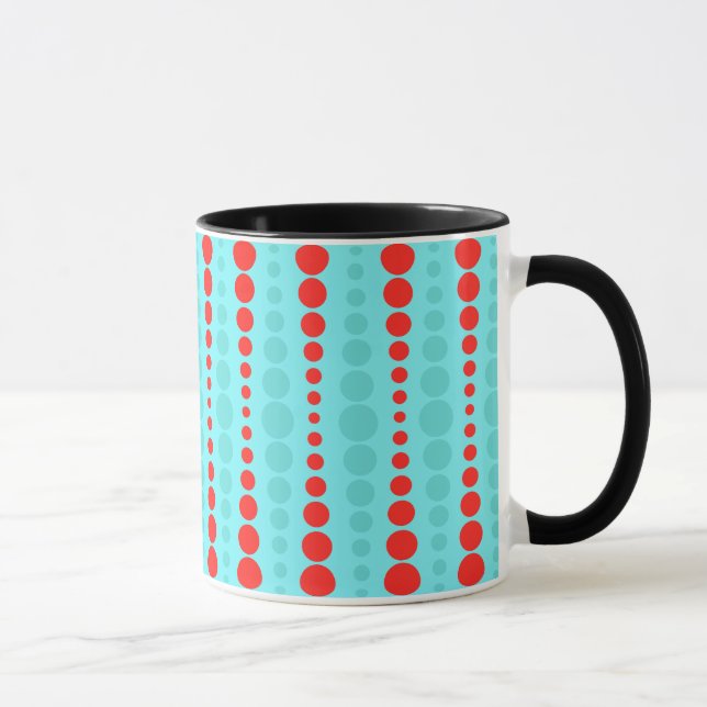 Points rouges et turquoise rétro Ringer Mug (Droite)