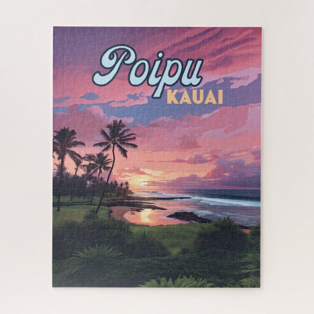 Poipu Kauai Hawaii Beach Palm Trees Retro (Vertikal)