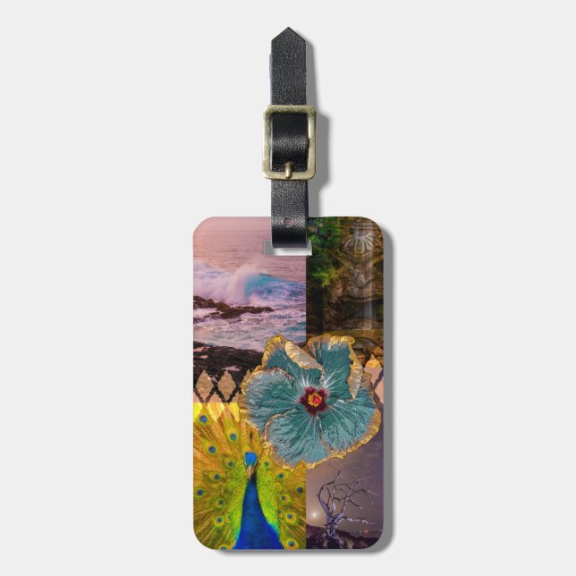 Poipu Sunrise, Kauai Hawaiian Collage Gepäckanhänger (Vorderseite vertikal)