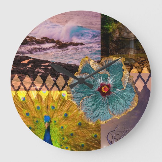 Poipu Sunrise, Kauai Hawaiian Collage Große Wanduhr (Vorderseite)