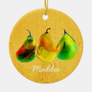 Poire aquarelle vert fruit céramique ornement