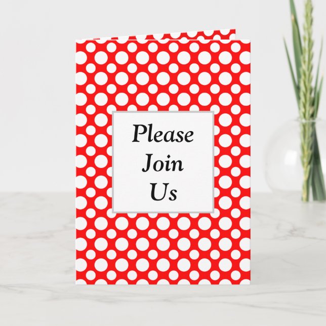 Pois blancs sur invitation pliée personnalisée rou (Devant)