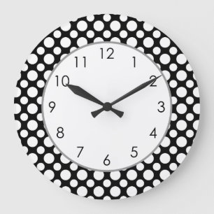 Pois blancs sur noir avec horloge en nombre
