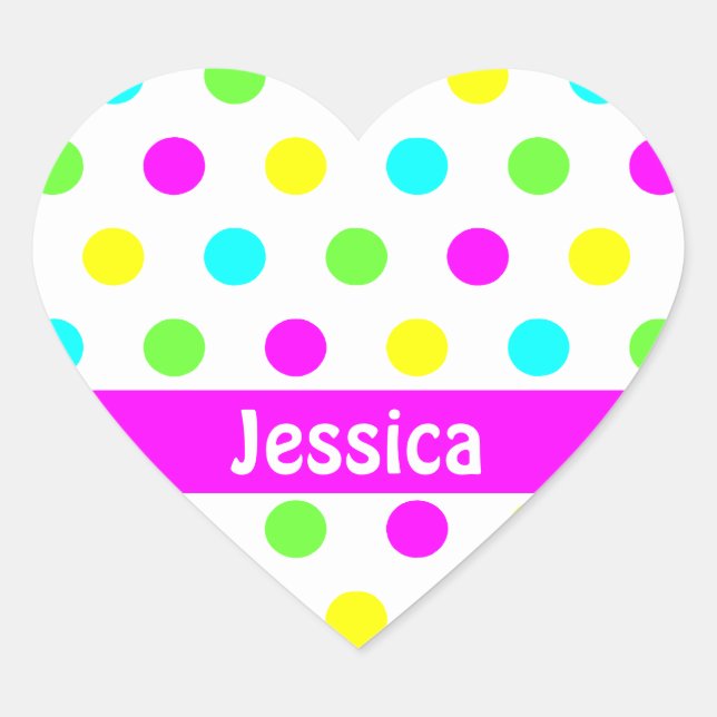 Pois colorés - Nom Sticker Coeur (Devant)