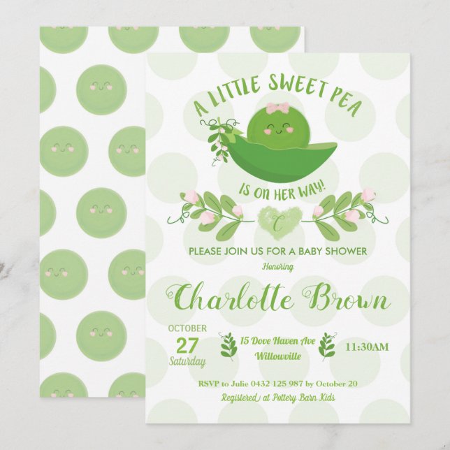 Pois dans des invitations d'un baby shower de (Devant / Derrière)