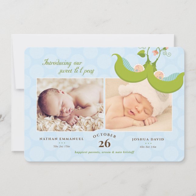 Pois dans un Pod Twin Boys 2 Pics Faire-part de na (Devant)