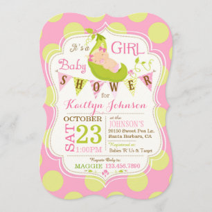 Pois dans une invitation de baby shower de fille