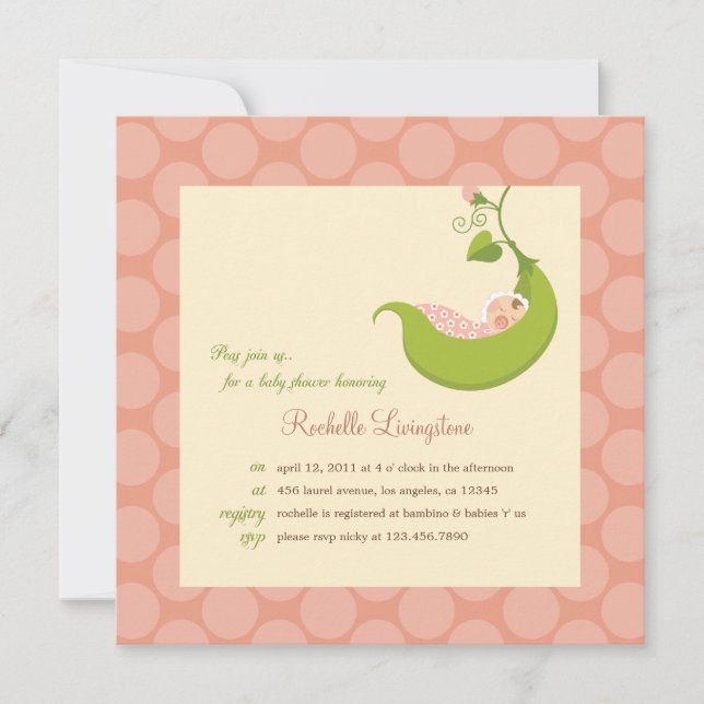 Pois dans une Pod Girl Baby shower Invitation (Devant)