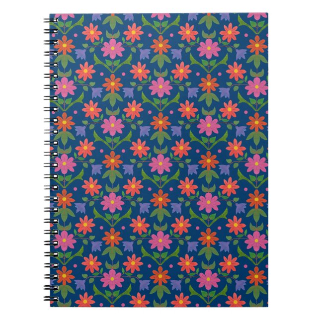 Pois de fleurs Rangoli sur Carnet spiral bleu (Devant)