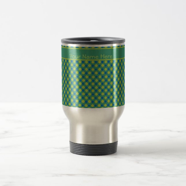Pois de tasse de voyage, bleu et vert fait sur (Centre)