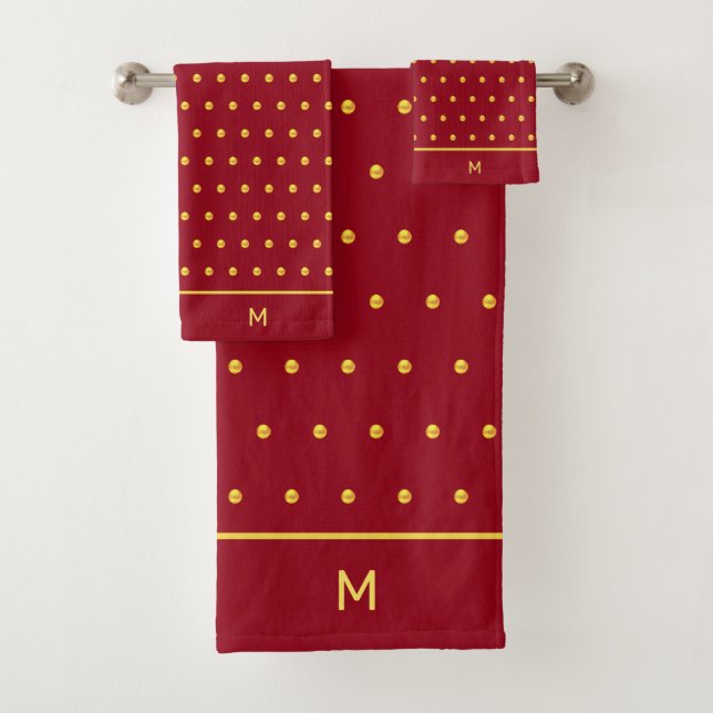 Pois dorés sur serviette de bain caramel & monogra (En situation)