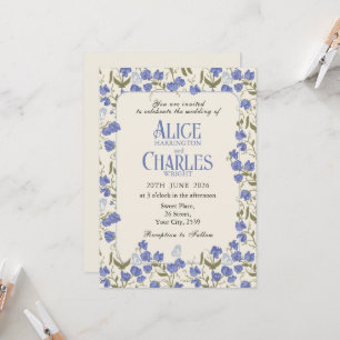 Pois doux bleu floral et Faire-part de mariage crè