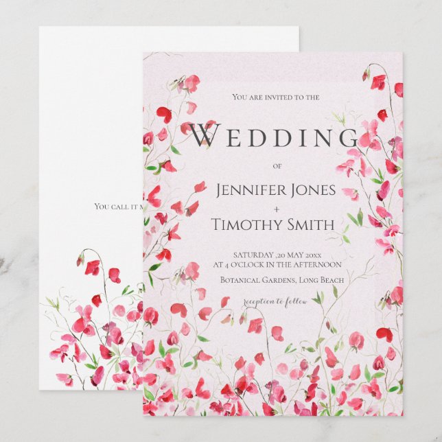 pois doux rose aquarelle 2 faire-part de mariage (Devant / Derrière)