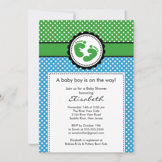 Pois Empreinte Boy Invitation Baby shower (Devant)