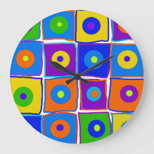 Pois et Carré colorés Grande horloge artistique