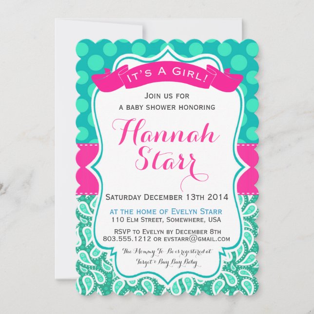 Pois et invitation de baby shower de Paisley (Devant)