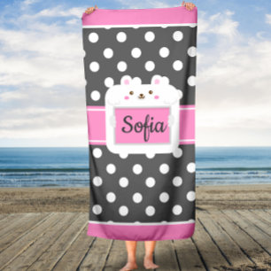 Pois gris et rose Kitty Kids Serviette personnalis