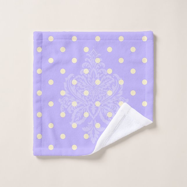 Pois jaunes et lavande linge pourpre (Gant de toilette)