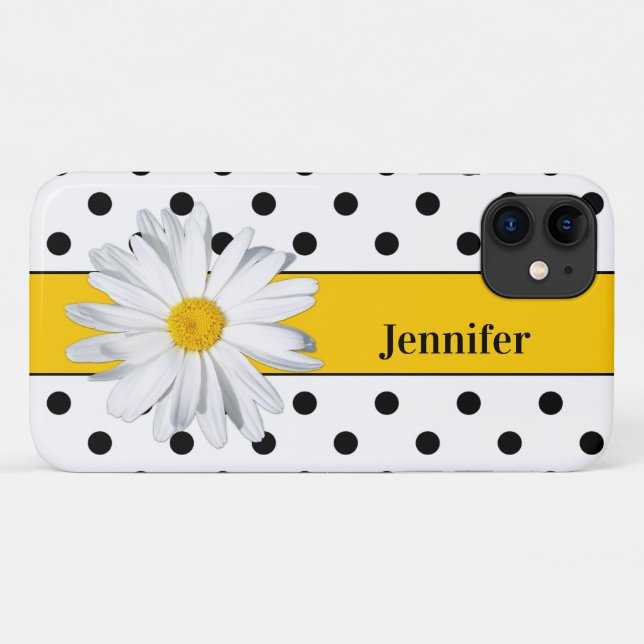 Pois noirs et blancs, Coque Daisy iPhone 11 (Dos (Horizontal))