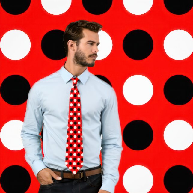 Pois noirs et blancs sur Cravate rouge (Man wears a "Black and White Polka Dots on Red Tie."
)