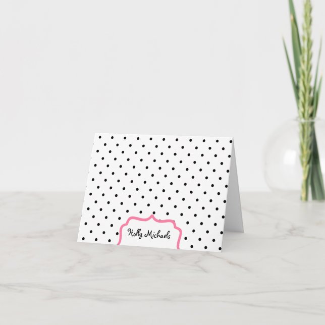 Pois noirs et roses - Cartes pour notes personnali (Devant)