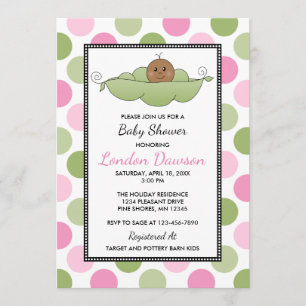 Pois Pod Girl Baby Show Invitations Peau sombre