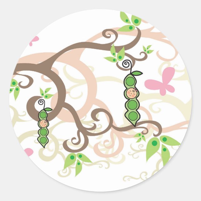 Pois Rose Dans Un Sticker Baby shower Fille Pod (Devant)