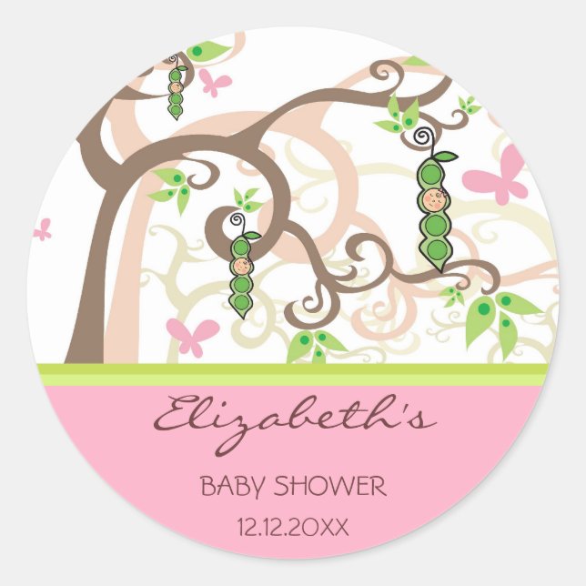 Pois Rose Dans Un Sticker Baby shower Fille Pod (Devant)