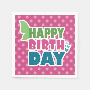 Pois roses joyeux serviettes en papier d'anniversa