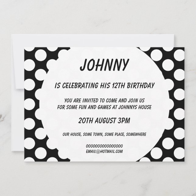 Pois sur Black Birthday Party Invitation (Devant)