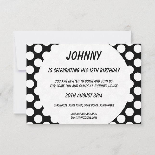 Pois sur Black Birthday Party Invitation (Devant)