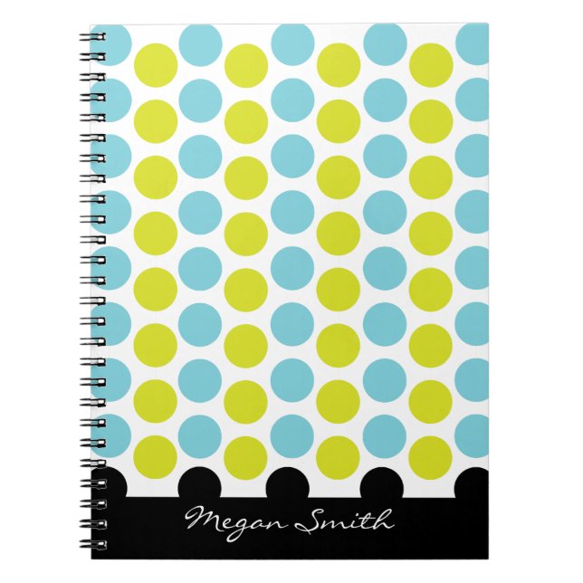 Pois turquoise et vert avec le carnet noir de (Devant)