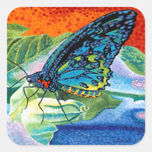 Poised Butterfly II Quadratischer Aufkleber (Vorderseite)
