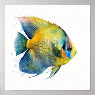 Poisson ange à front jaune en affiche aquarelle