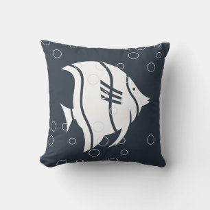 Poisson blanc sur COUSSIN bleu marine