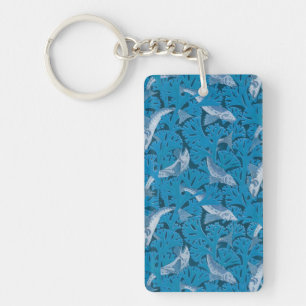 Poisson bleu vintage et algues : Art Nouveau Nauti
