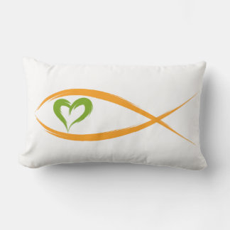 Poisson chrétien jaune avec Coussin de coeur vert
