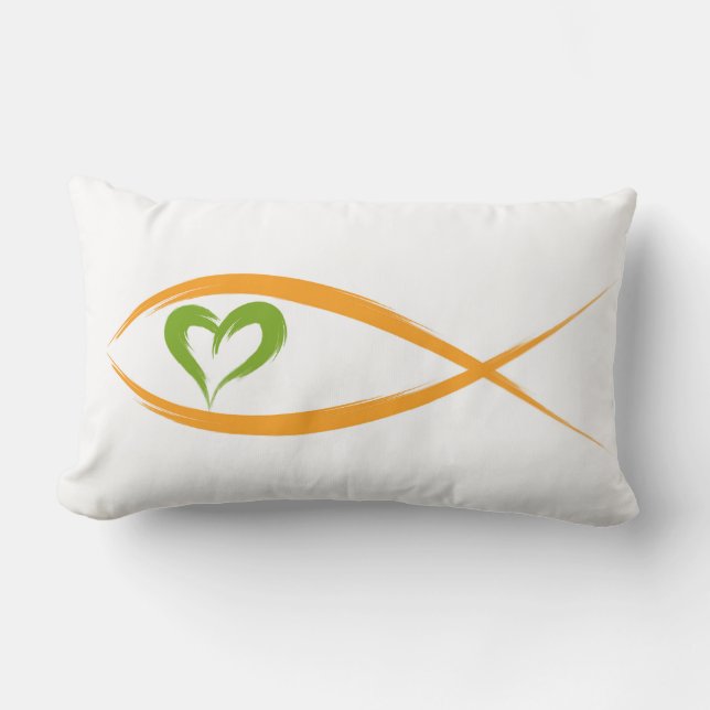 Poisson chrétien jaune avec Coussin de coeur vert (Recto)