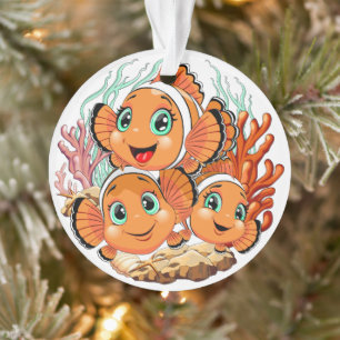 Poisson clown Dessin animé Mignon Famille Sous l'e